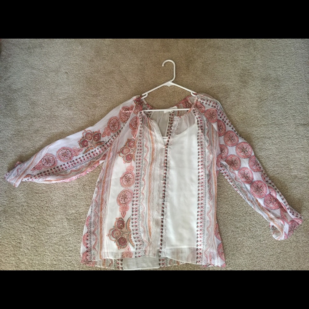 White sheer blouse with white cotton slip